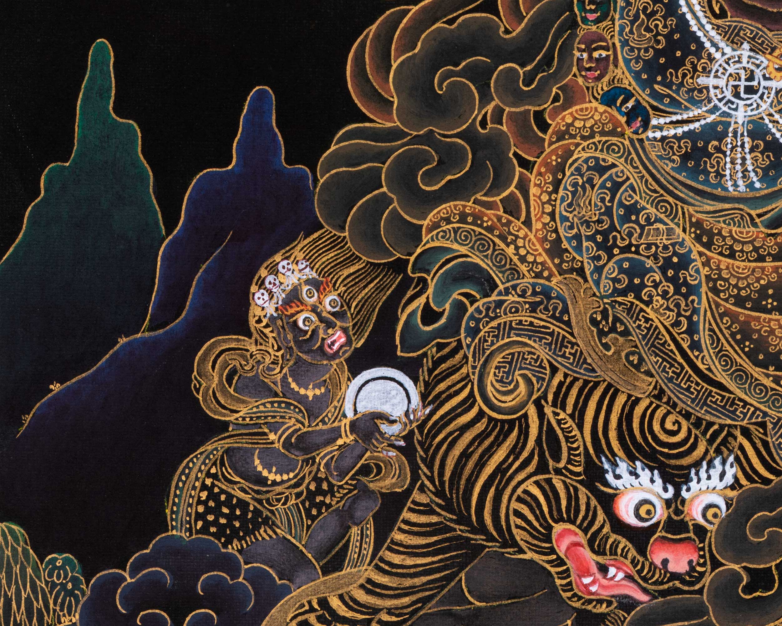 Dorje Drollo Black & Gold Thangka Print | Artwork Of The Golden Guardian | Buddhist Gift Ideas