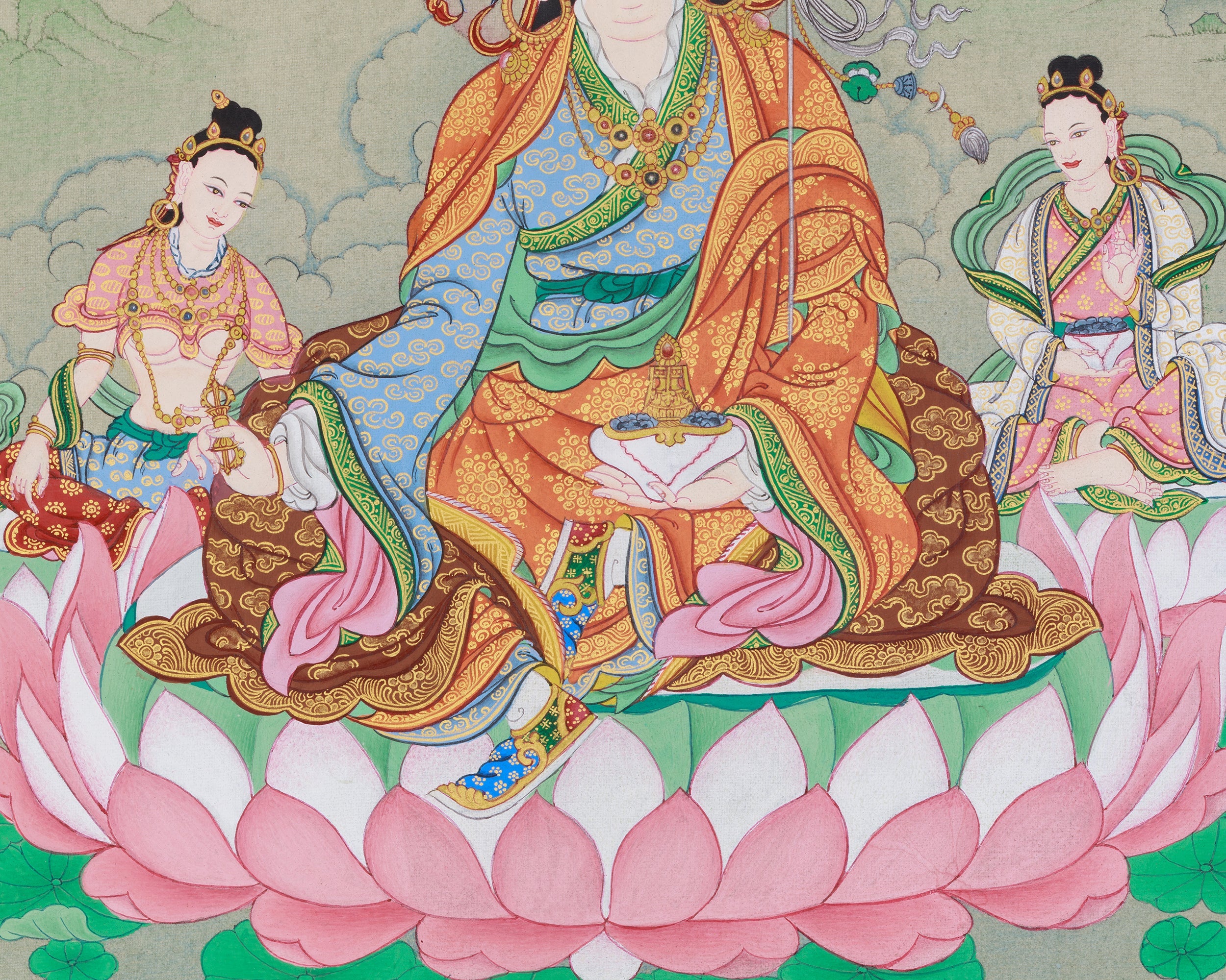 Sacred Guru Rinpoche with Consort - Mandarva and Yeshe Tsogyal