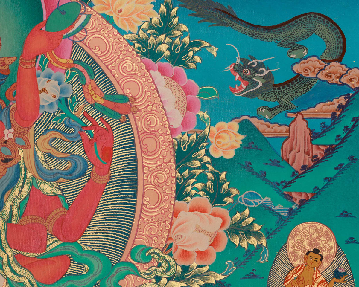 Traditional Thangka of Red Chenrezig | Gyalwa Gyasto with Consort