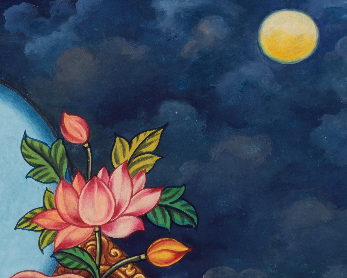 Standing White Tara Artwork | Sacred Himalayan Painting of Compassion and Longevity