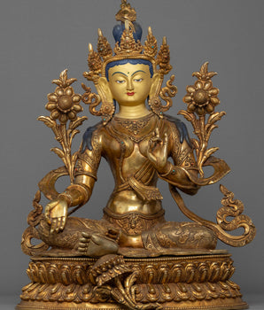 Green Tara Gold Plated Statue