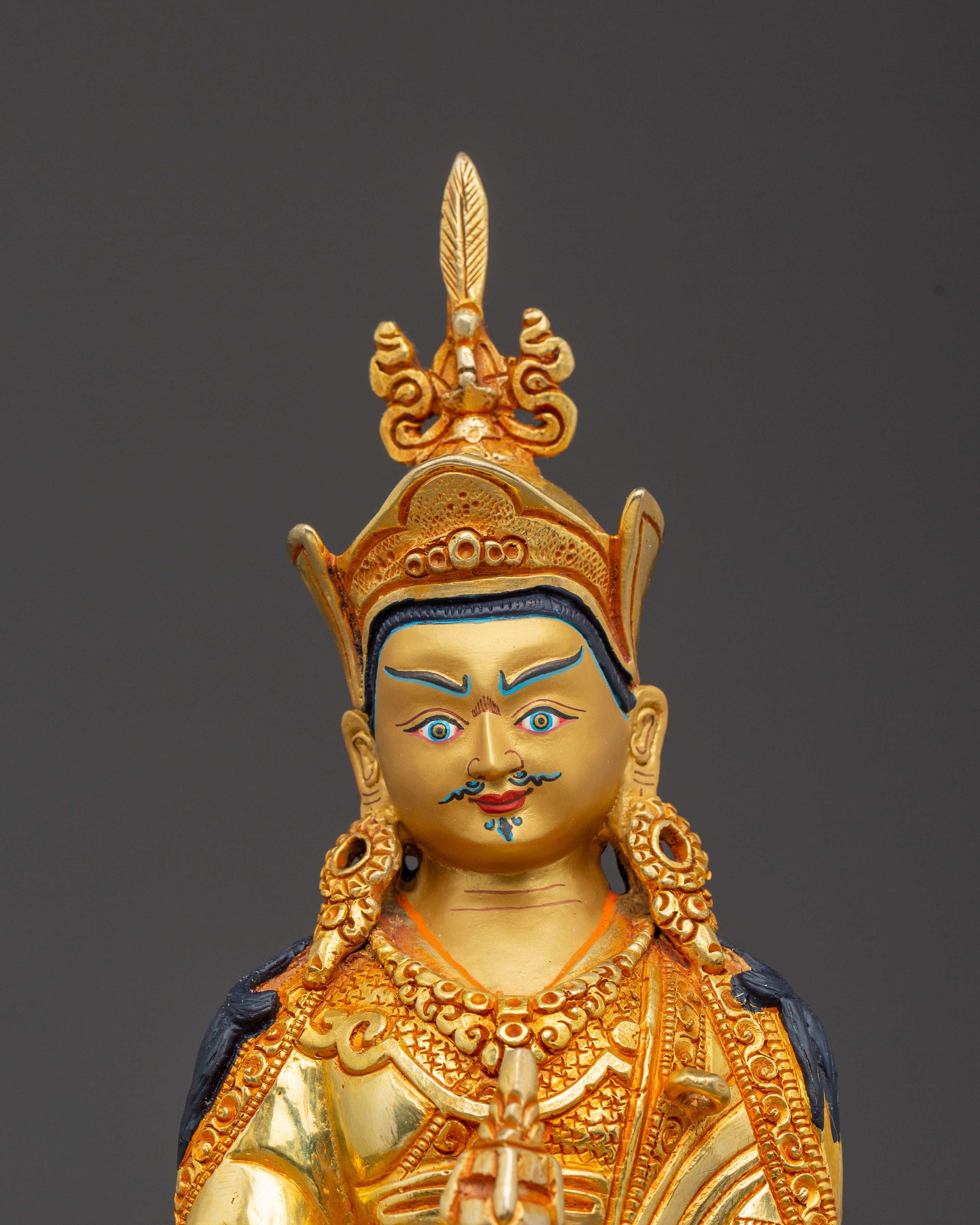 Guru Rinpoche Blessing Statue: 24K Gold Gilded Serenity