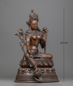 Sacred Arya Green Tara Oxidized Copper Idol | Beacon of Liberation