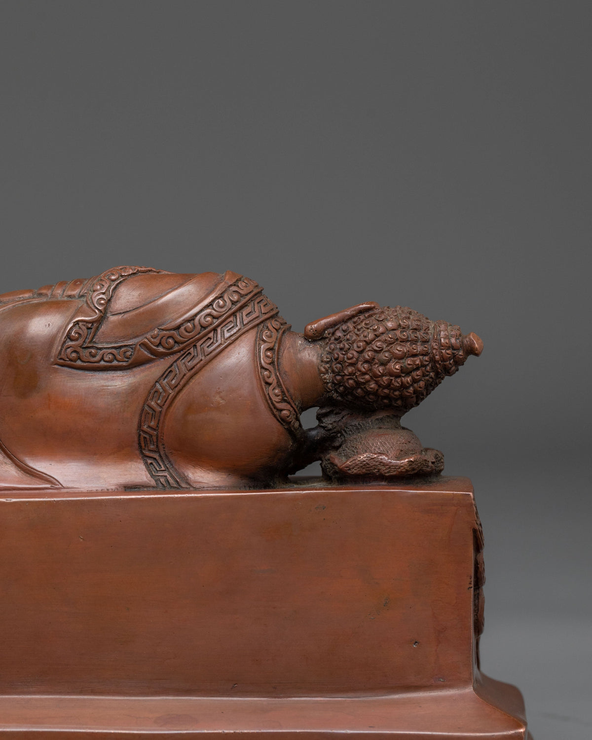 Sleeping Buddha Oxidized Copper Statue | Reclining Buddha Art