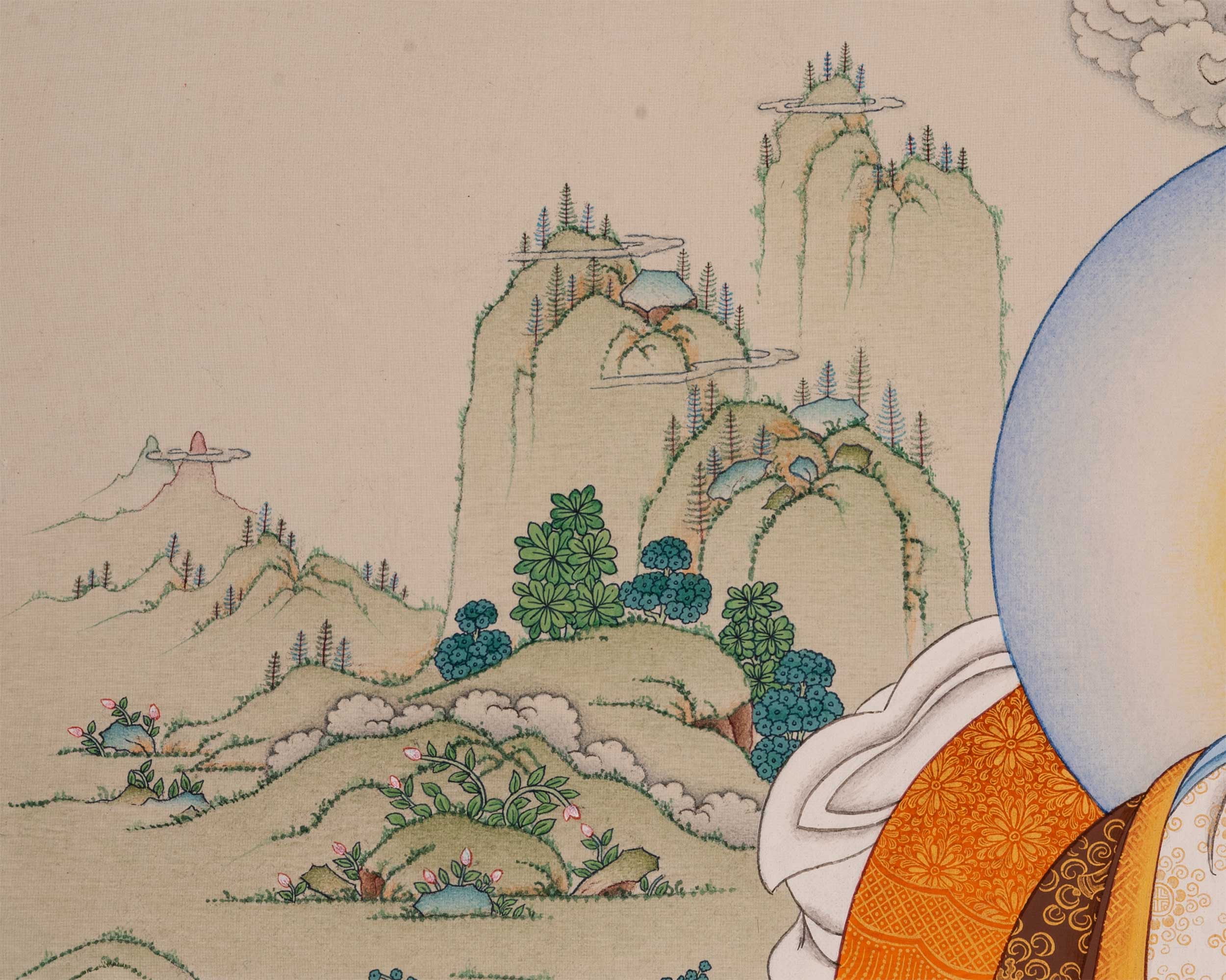 Marpha with Milarepa and Gampopa Thangka Print | Digital Canvas Print Of Tibetan Masters Thangka
