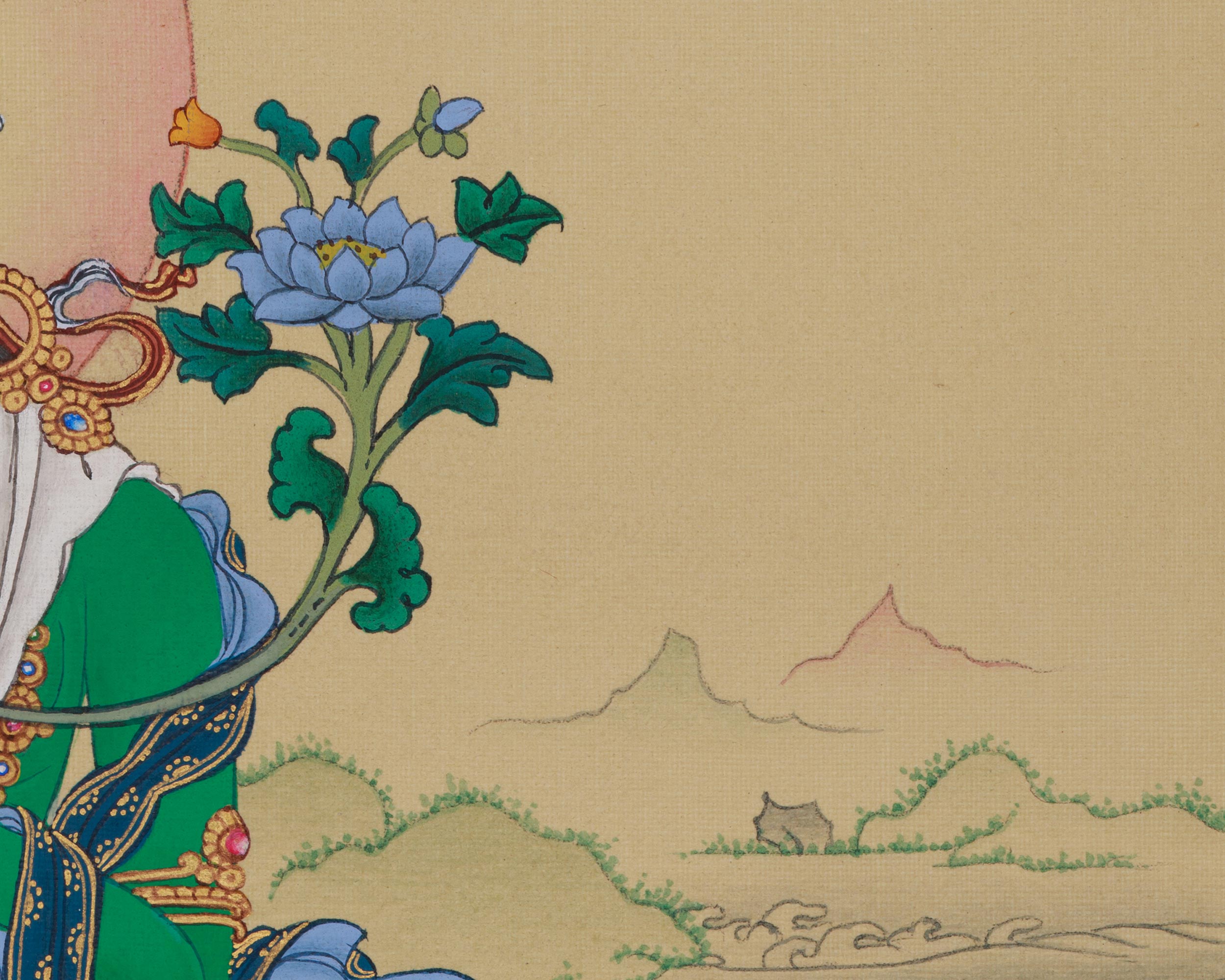 Green Tara with Amitabha Buddha Art | Swift Action Deity | Buddha of Infinite Light