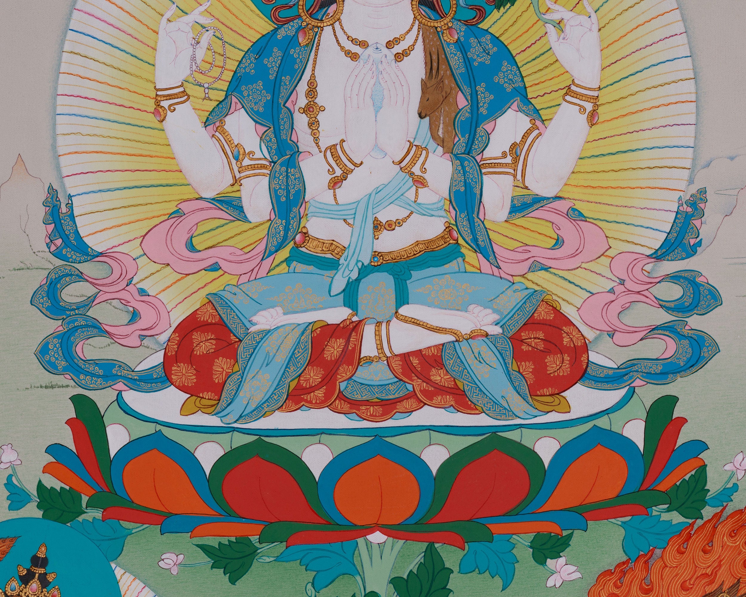 Avalokitesvara Thangka | Chenrezig with Manjushri & Vajrapani