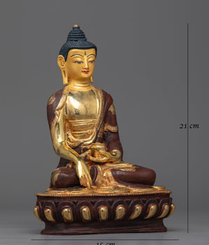 Shakyamuni Buddha Gold Gilded Oxidized Statue | Embodiment of Enlightenment and Serenity