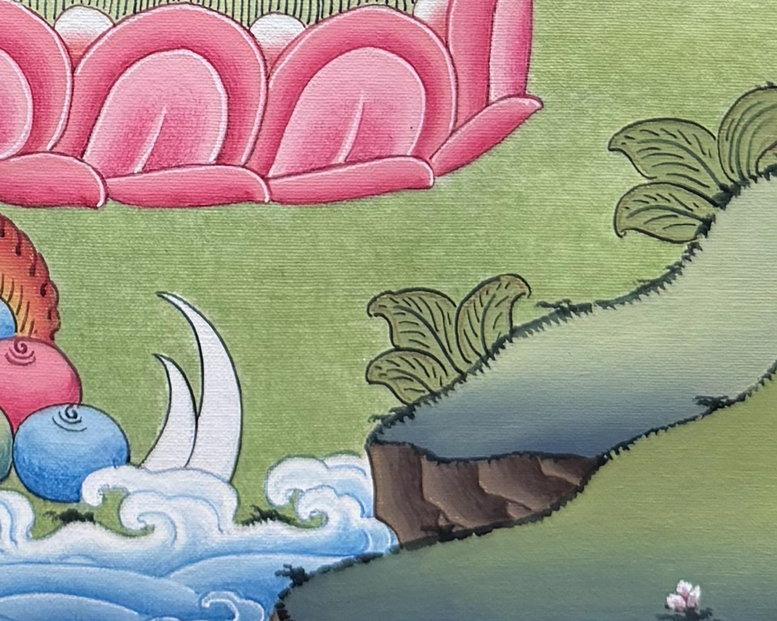 Tibetan Amitabha Buddha Thangka with Brocade | Buddha of Infinite Light