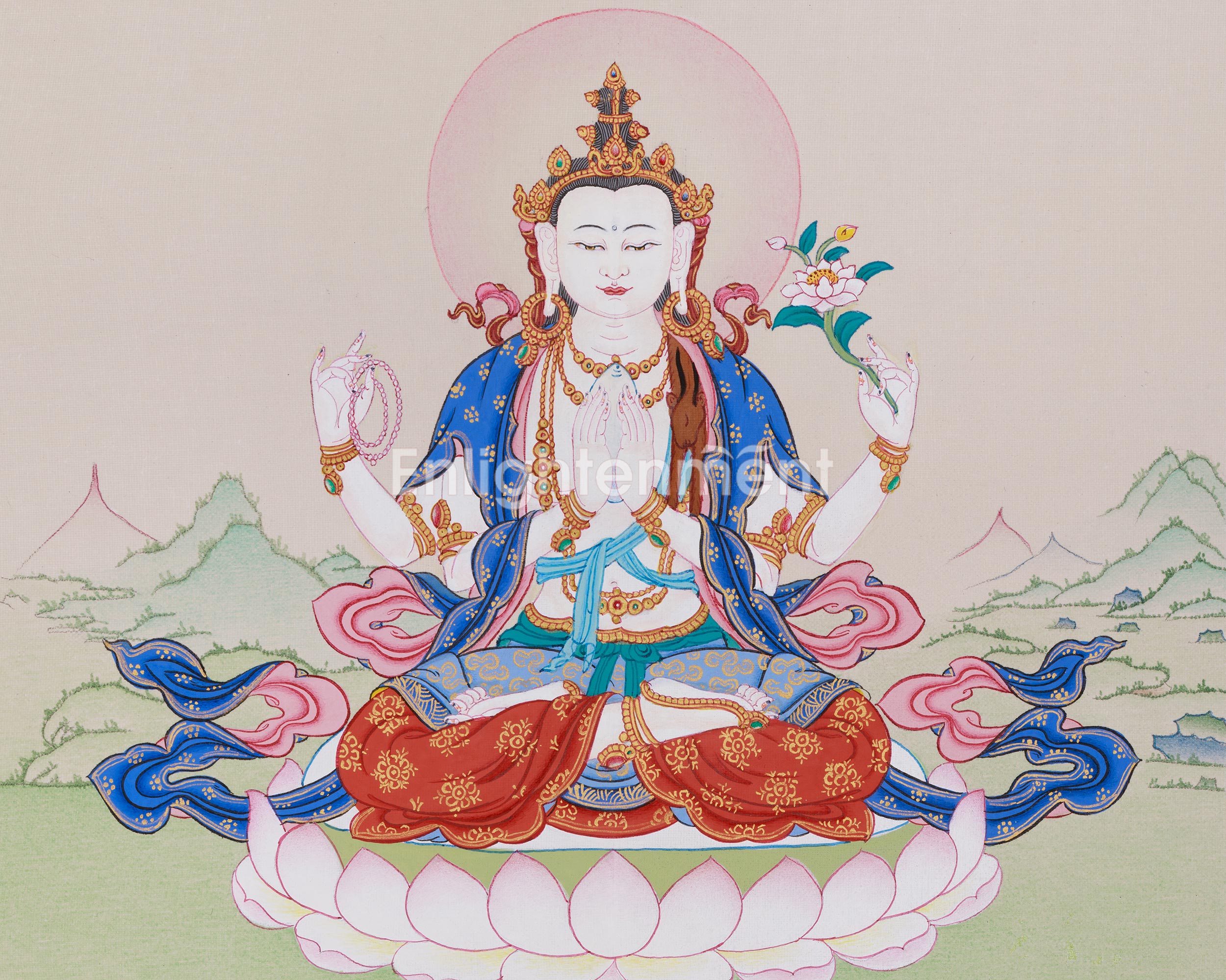 Thangka of Four-Armed Avalokiteshvara | The Bodhisattva of Compassion and Mercy