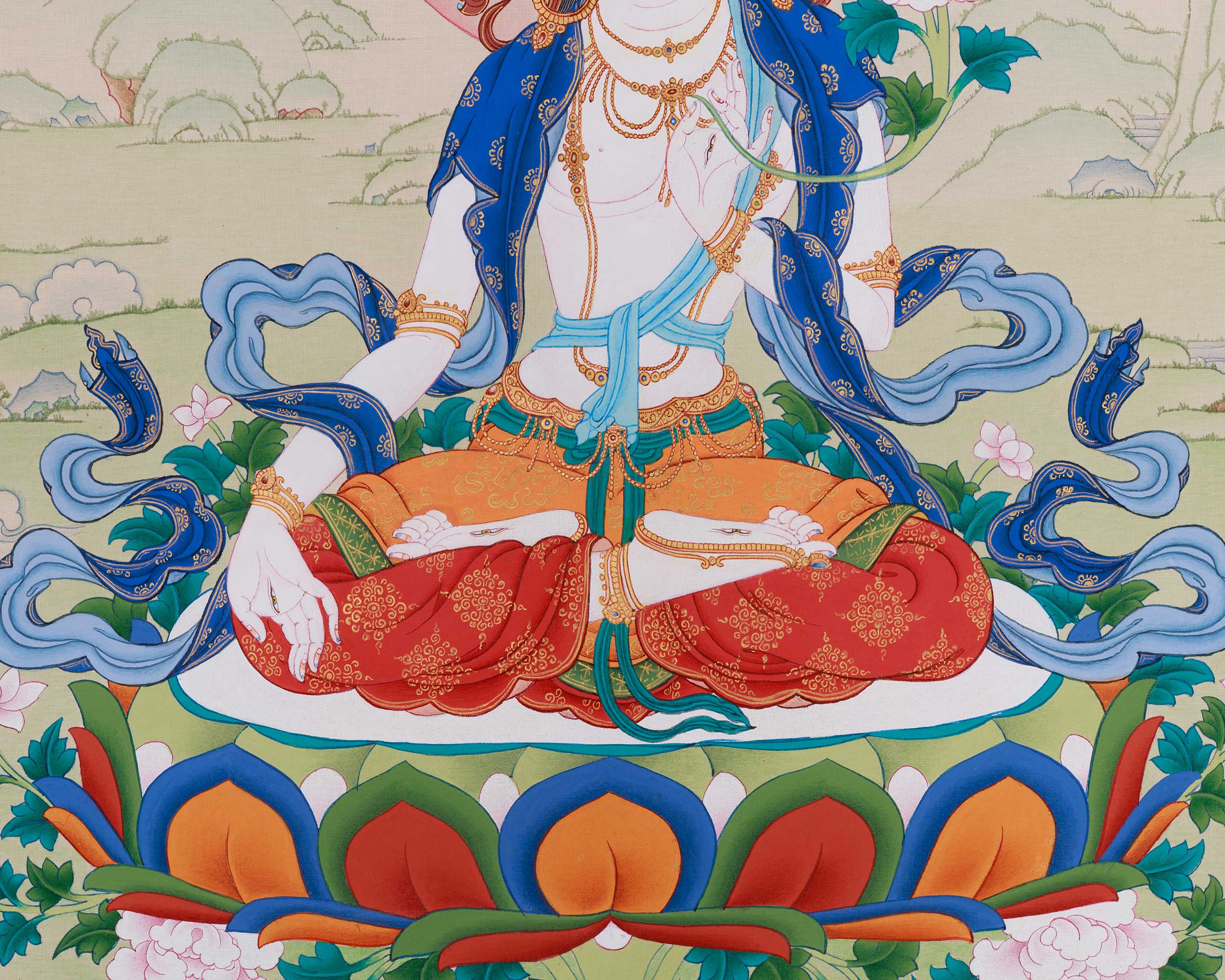 Traditional Art of White Tara | Seven-Eyed Deity Thangka