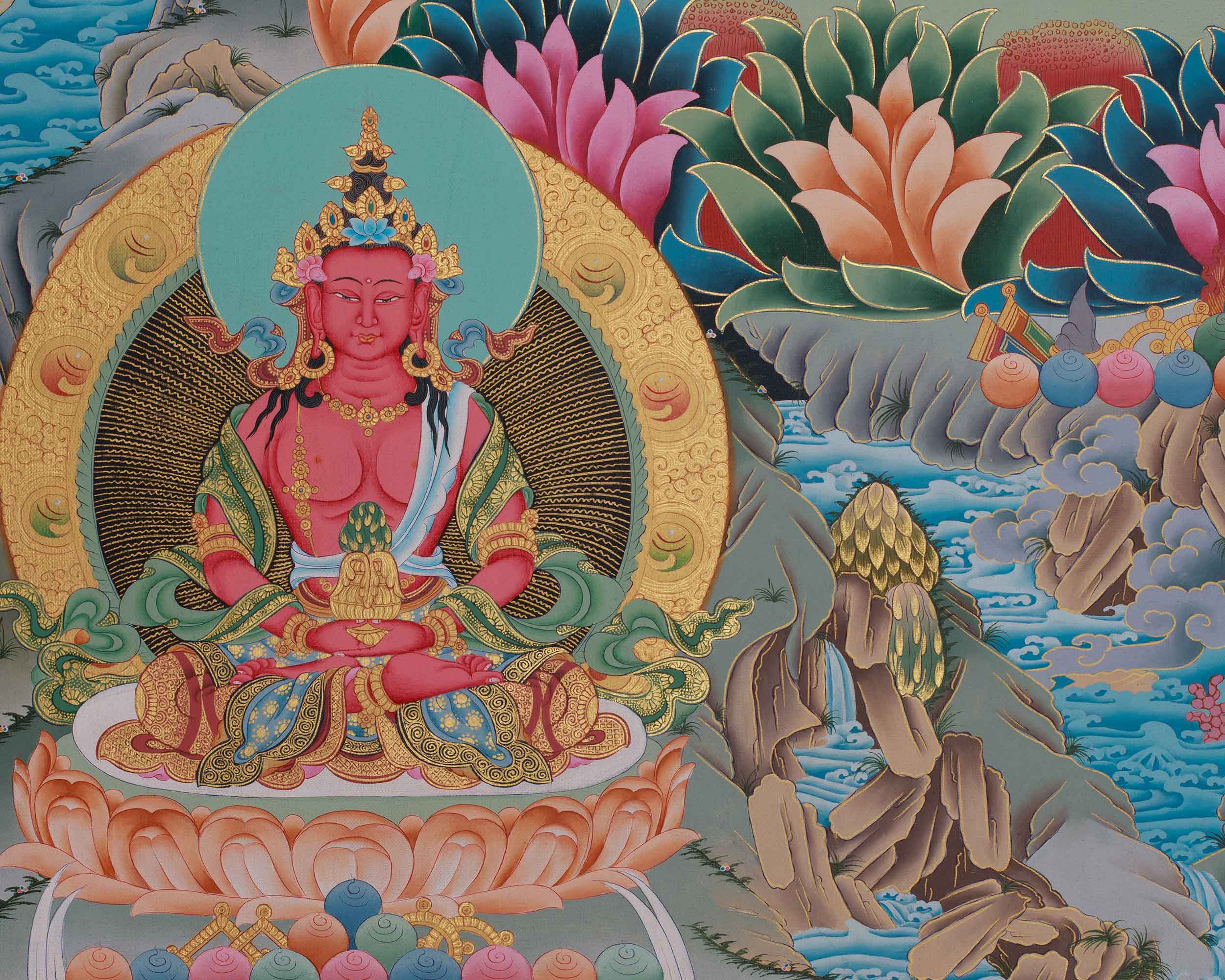 White Tara With Other Deities Thangka | Vajrayana Deity Shyama Tara