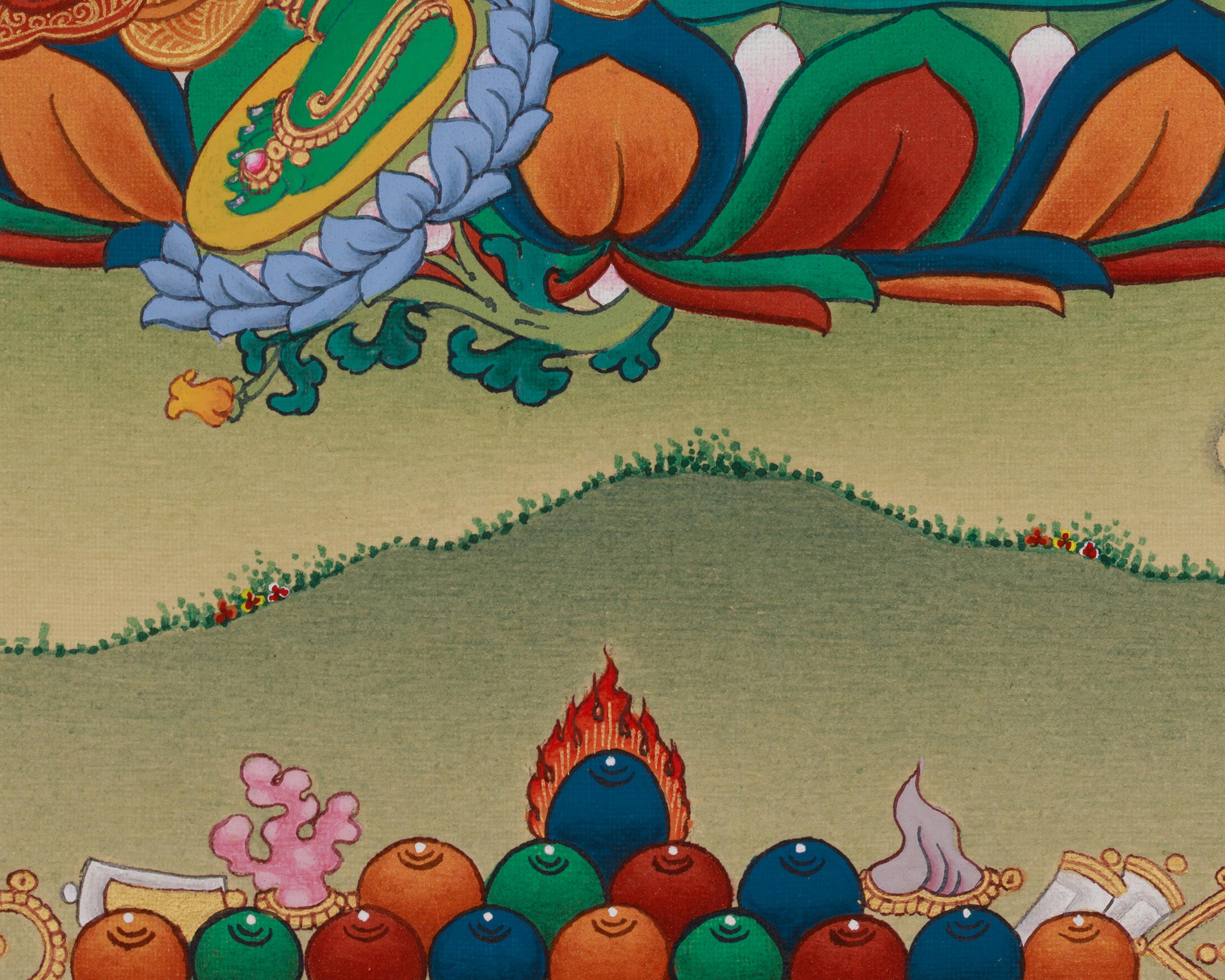 Green Tara with Amitabha Buddha Art | Swift Action Deity | Buddha of Infinite Light