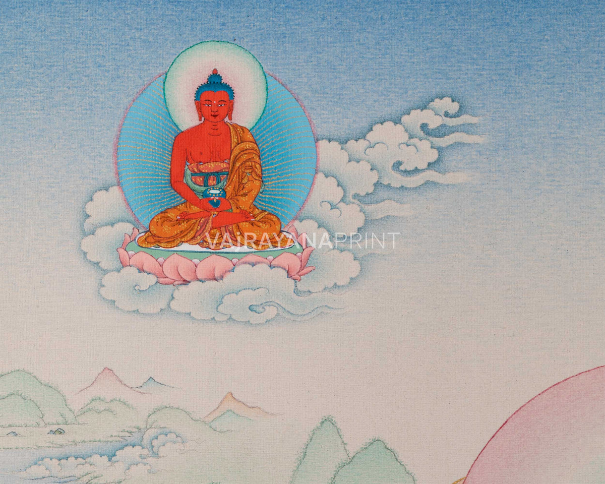4 Armed Avalokiteshvara Thangka Print | Bodhisattva Avalokiteshvara With Buddha Amitabha