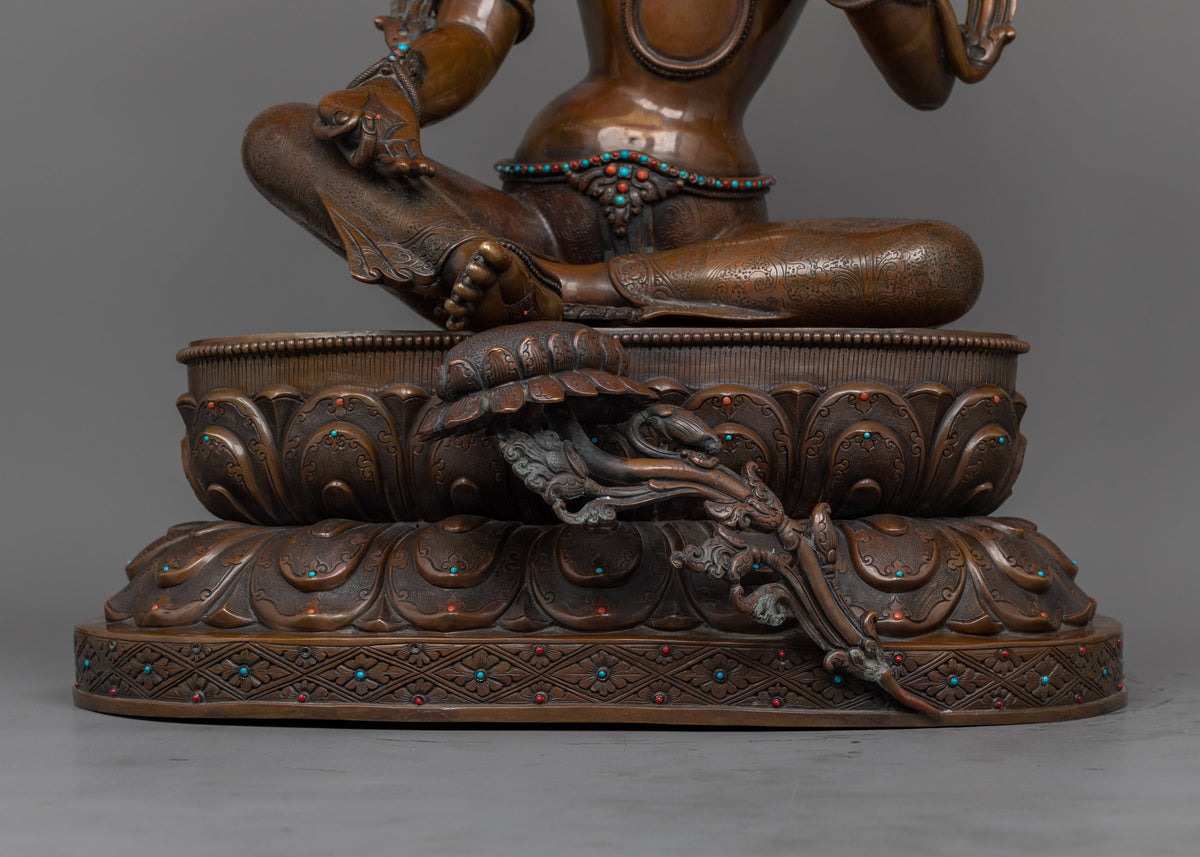 Tibetan Buddhist Sculpture of Green Tara | Handmade Tibetan Mother Tara Sculpture
