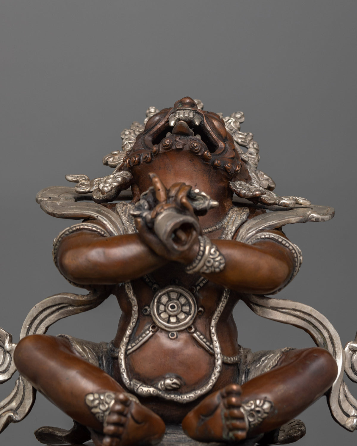 Hand-Carved Oxidized Vajradhaka Statue | Silver-Plated Tibetan Sculpture