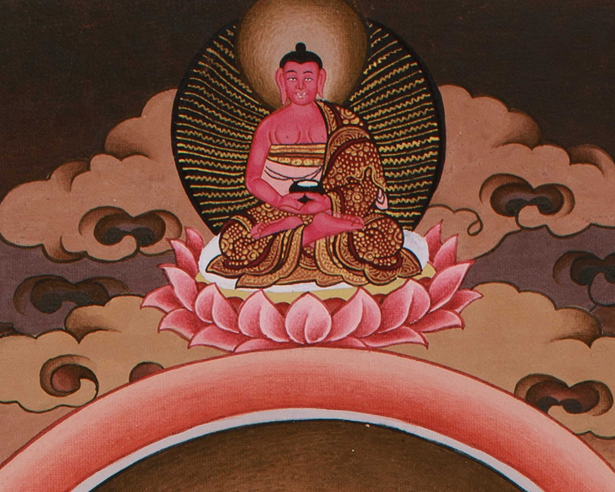 Traditional Thangka of Medicine Buddha with Amitabha | Healing Deity
