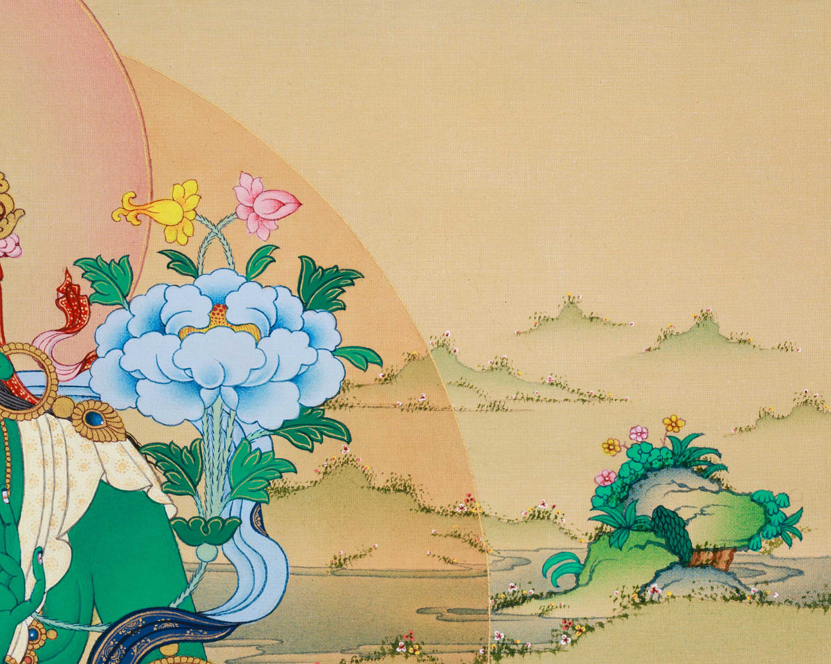Goddess Green Tara Thangka Print | Guardian of Liberation | Arya Tara For Wall Decoration