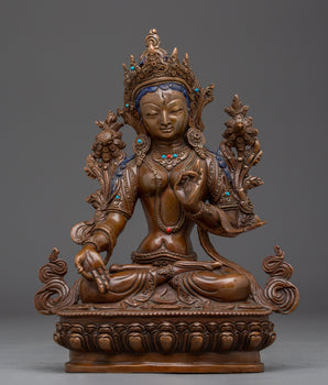 Oxidized Copper Statue of White Tara
