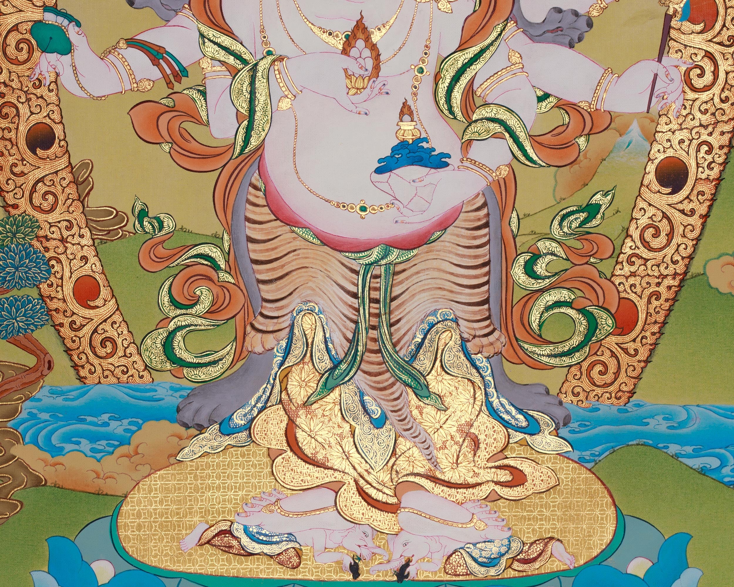 Sacred White Mahakala Thangka | Wealth Deity | Tibetan Artwork