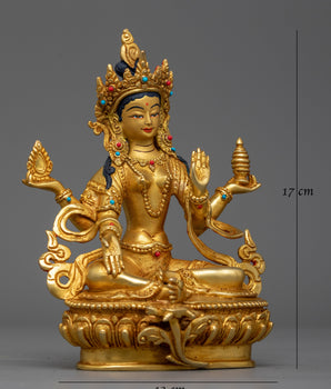 Saraswati Elegant 17cm Small Gold Gilded Statue | Superior Handcrafted Artwork