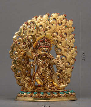 Gold Gilded Vajrapani Face Statue | Traditional Himalayan Art