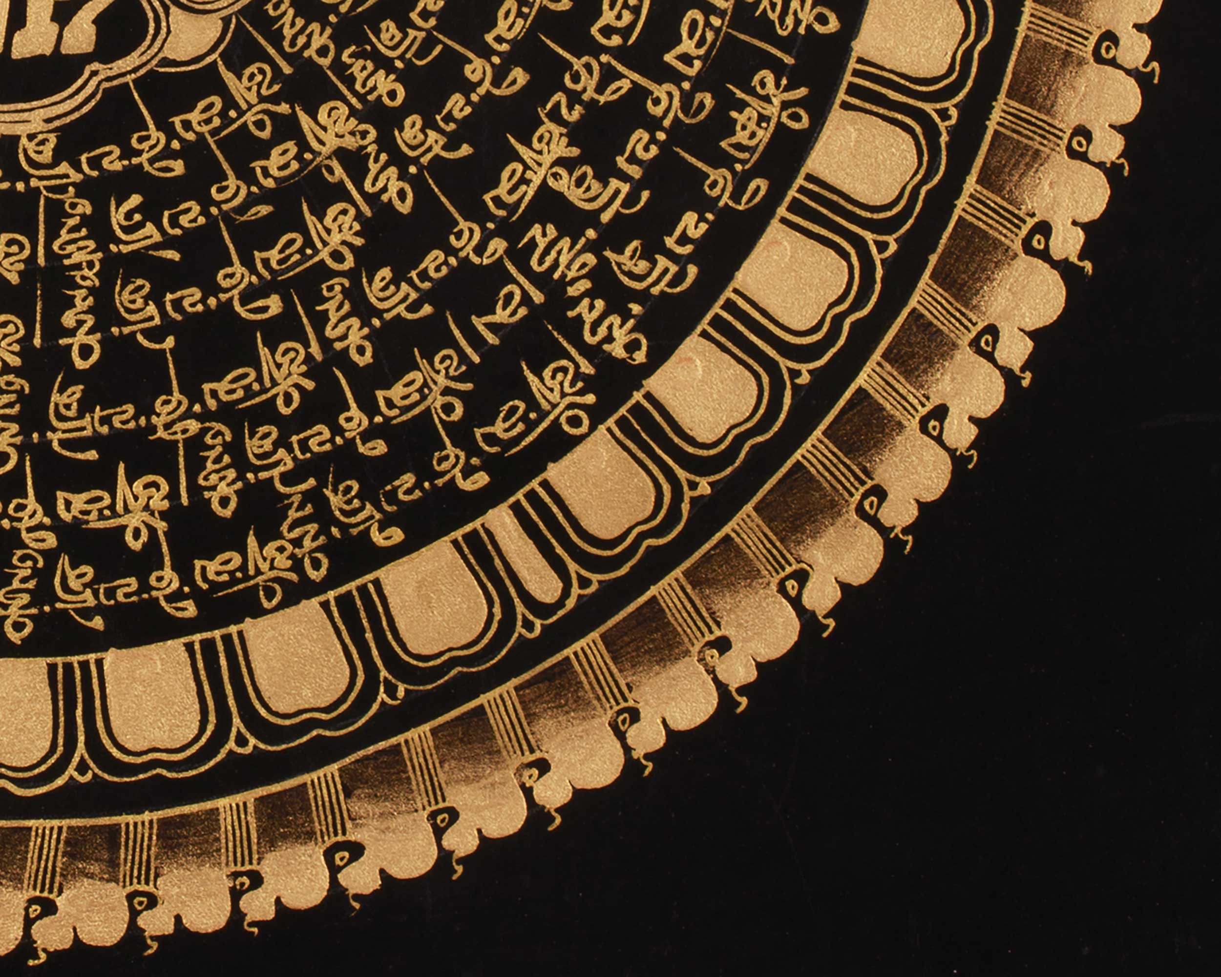 Buddhist Gold and Black Mantra Mandala | Tibetan Meditation and Devotional Painting