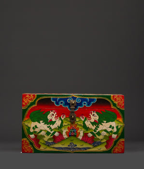 Tibetan Wooden Box with Snow Lions