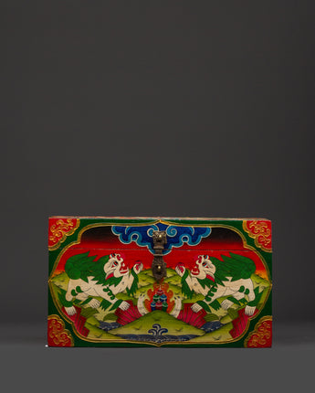 Tibetan Wooden Box with Snow Lions