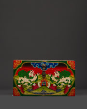 Tibetan Wooden Box with Snow Lions