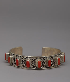 Pure Red Coral Stone Hand Bracelet | Tibetan Buddhist Charm Bracelet | Exquisite Gemstone Jewelry for Elegant Look