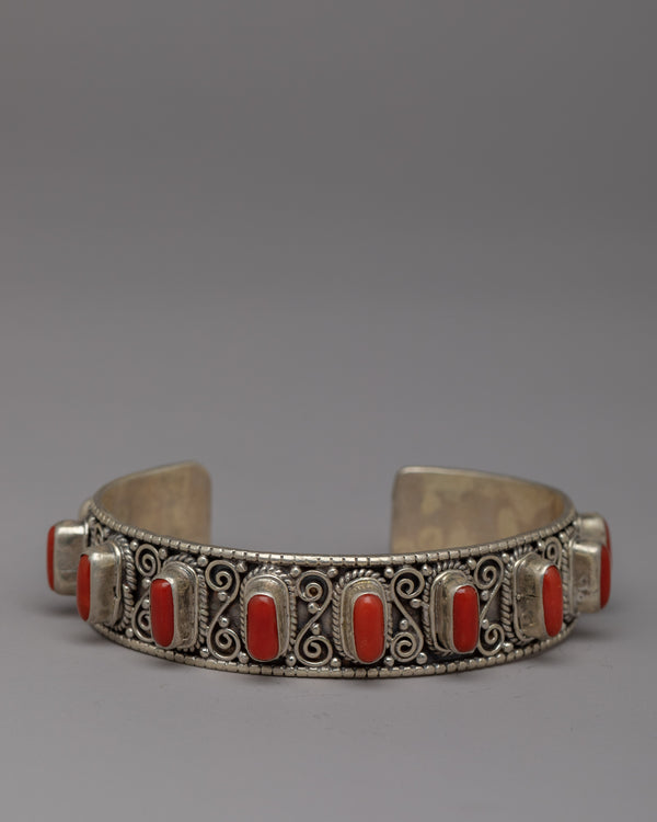 Pure Red Coral Stone Hand Bracelet | Tibetan Buddhist Charm Bracelet | Exquisite Gemstone Jewelry for Elegant Look