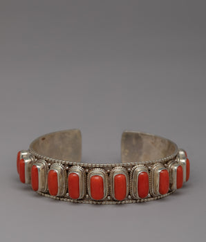 Tibetan Buddhist Bracelet with Red Coral Stone