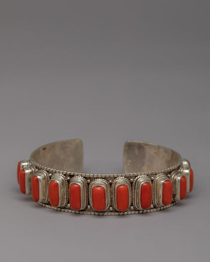 Tibetan Buddhist Bracelet with Red Coral Stone