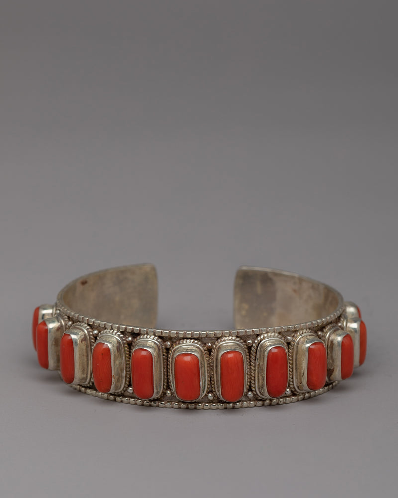 Tibetan Buddhist Bracelet with Red Coral Stone