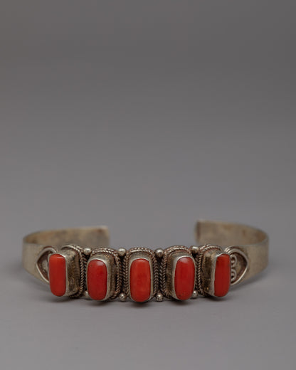 Handcrafted Silver Coral Bracelet