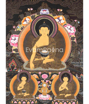 Original Hand Painted Shakyamuni Buddha Thangka With Dipankar Buddha & Maitreya Buddha |