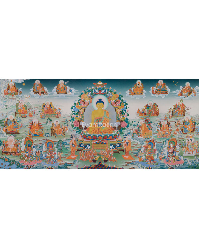 Buddha Shakyamuni with 16 Arha