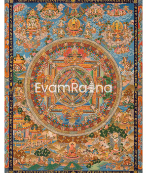 Buddha life Mandala With Buddhist Mantra Border