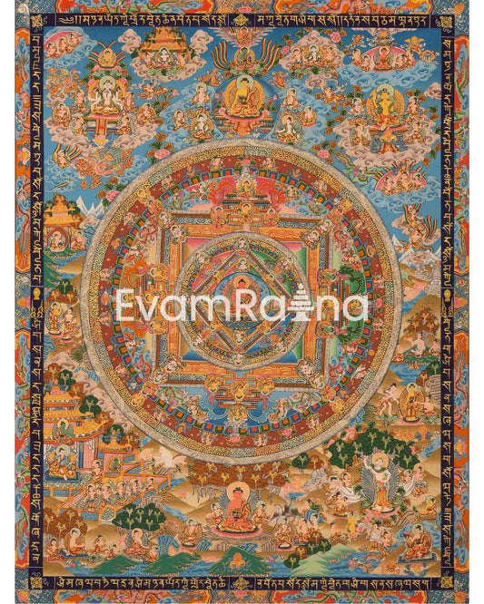 Buddha life Mandala With Buddhist Mantra Border