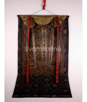 Vintage Oil Varnished Buddha Mandala With Brocade | Mindfulness Meditation Object of Focus For Our Wellbeing