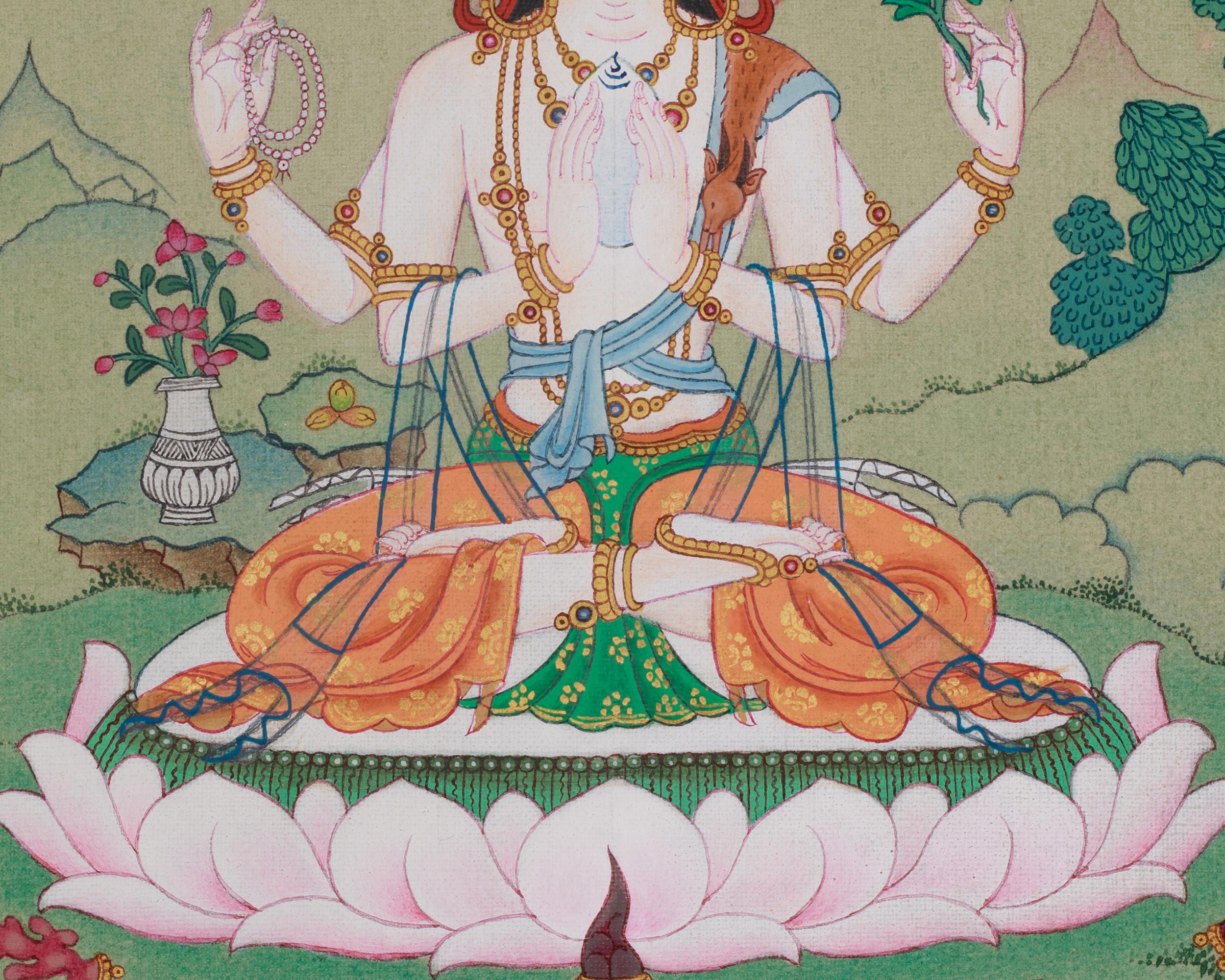 Chenrezig Spiritual Artwork | Bodhisattva of Infinite Compassion | Traditional Thangka
