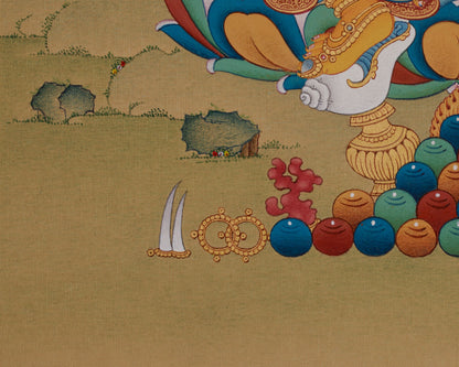 Tibetan Dzambhala with Ratnasambhava Thangka |  Prosperity Artwork