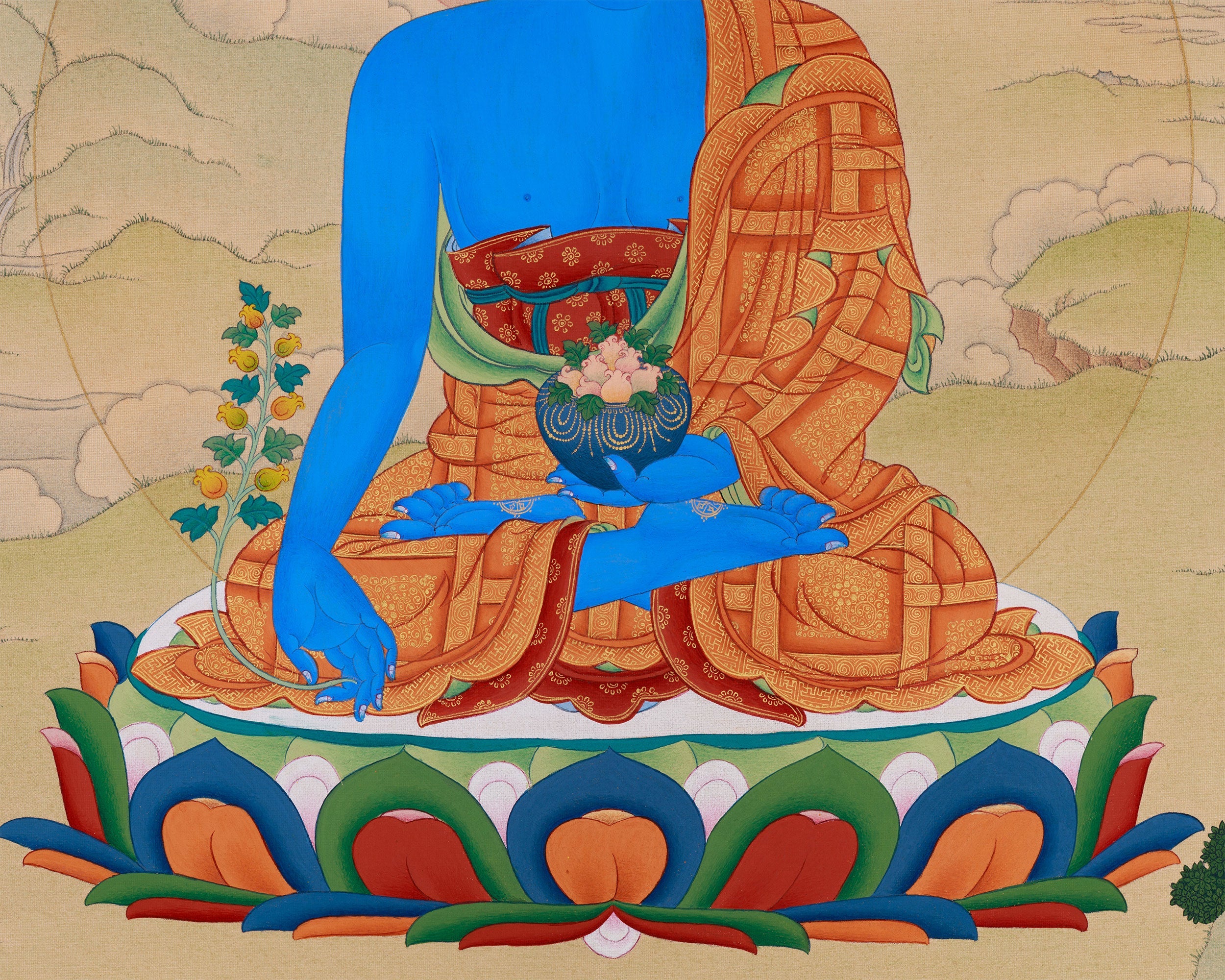 Hand-Painted Bhaisajyaguru Painting | Tibetan Buddha of Healing