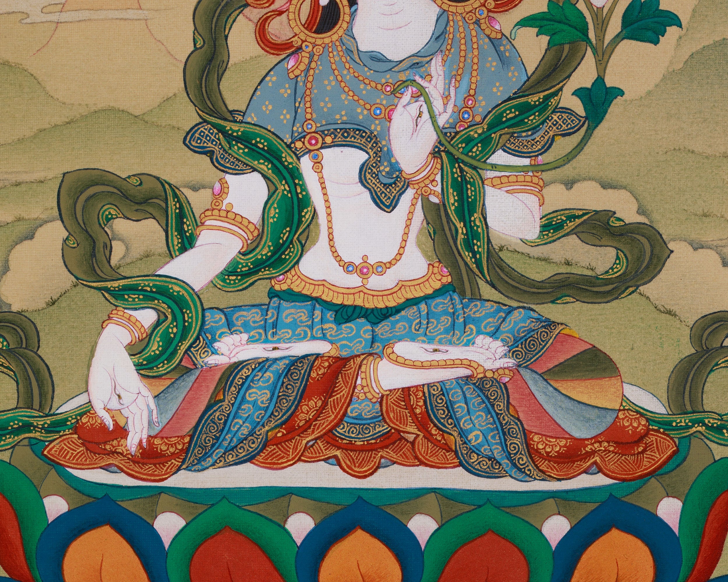 Sacred White Tara with Amitabha Buddha Thangka | Healing, Longevity, and Pure Land Peace