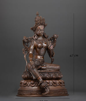 Sacred Green Tara Sculpture | Oxidized Copper Buddhist Deity Statue