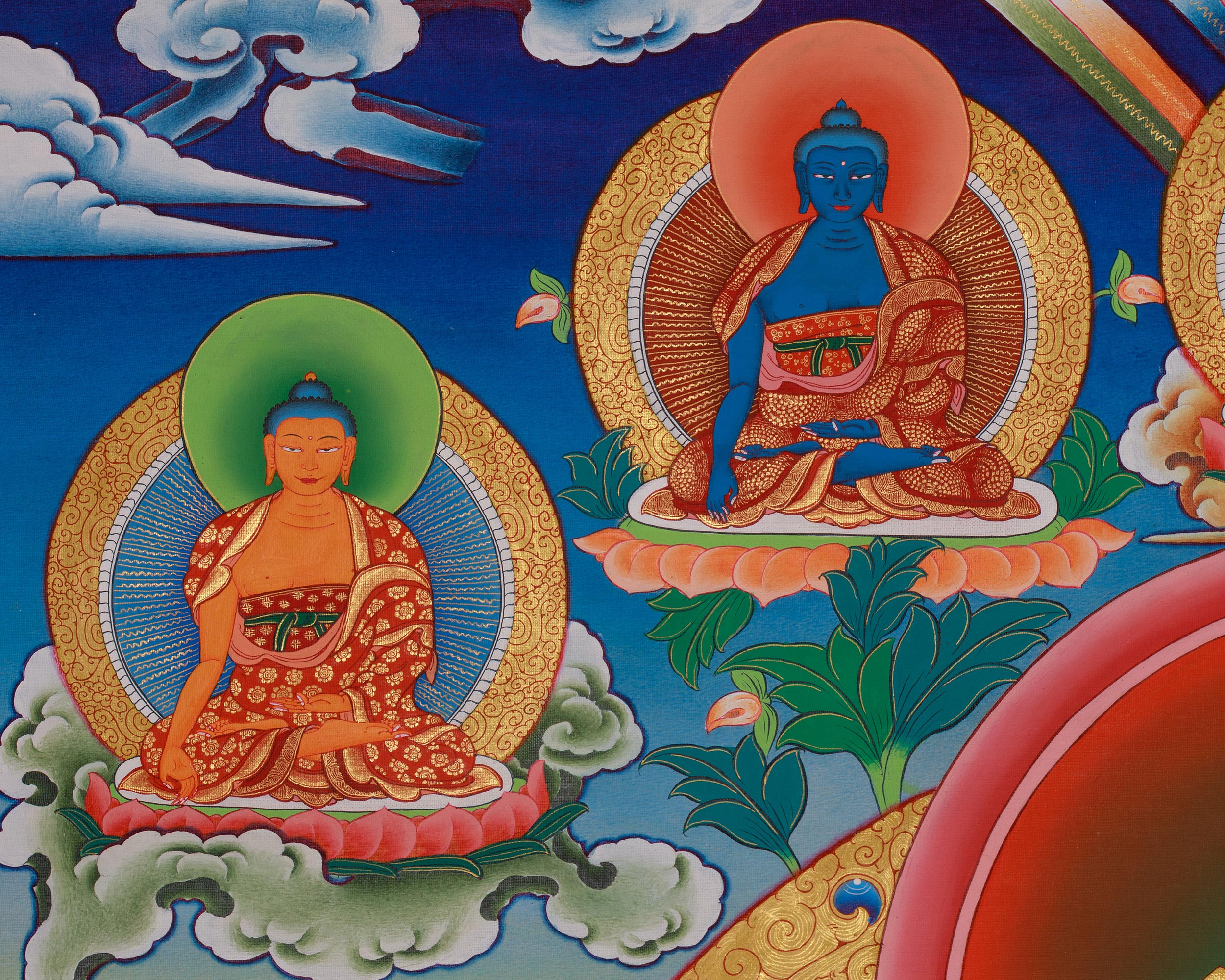 Chenrezig With Other Deities Thangka | Five Dhyani Buddha | Vajrapani And Manjushri Art