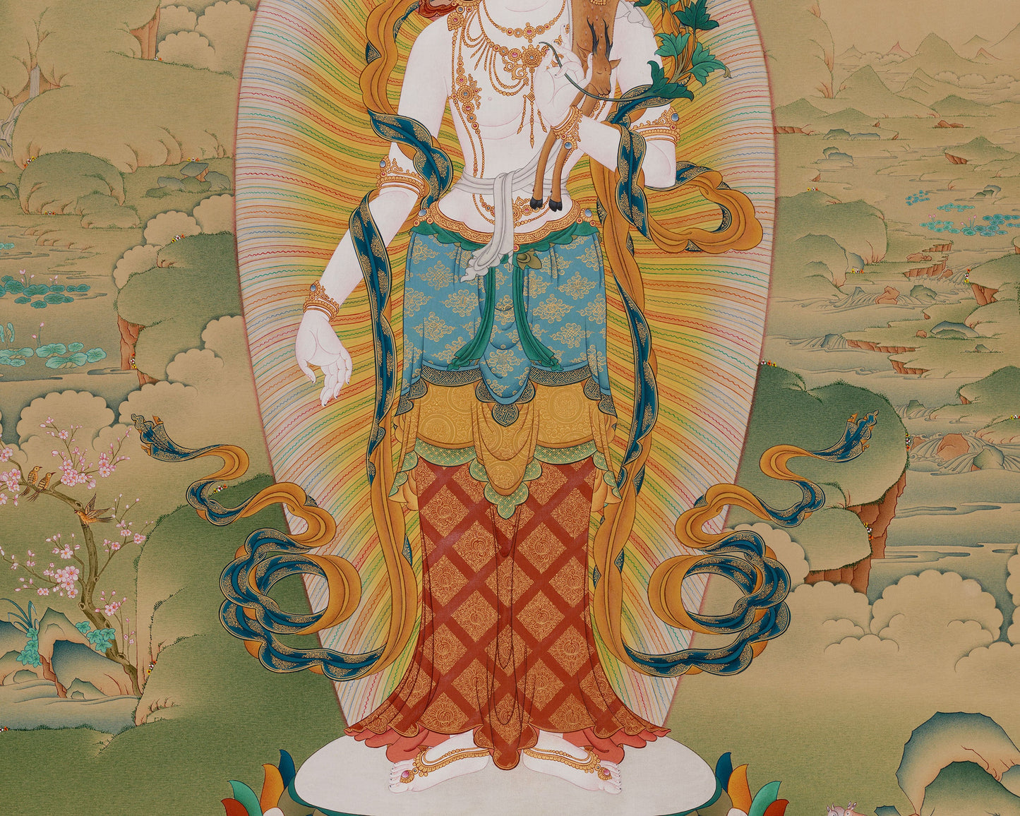 Standing Chenrezig Bodhisattva | Large Tibetan Avalokiteshvara Thangka