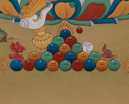 Tibetan Dzambhala with Ratnasambhava Thangka |  Prosperity Artwork