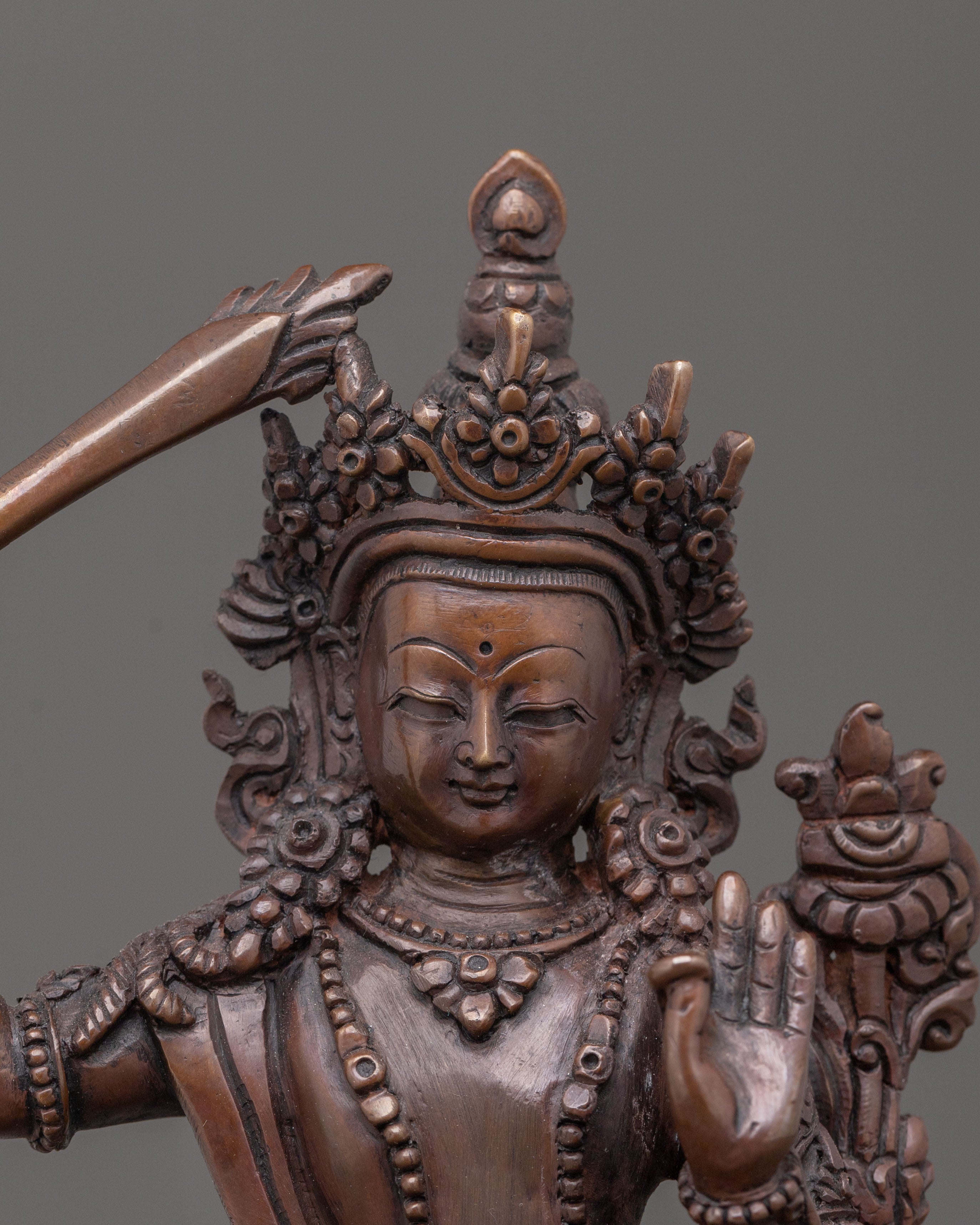 Handmade Manjushri Oxidized Copper Statue | Buddhist Wisdom Art